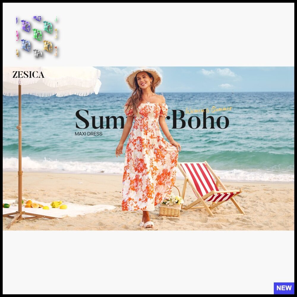 Boho Floral Maxi Dress Square Neck Ruffle Swing Summer Beach Casual Chic - Picture 7 of 7